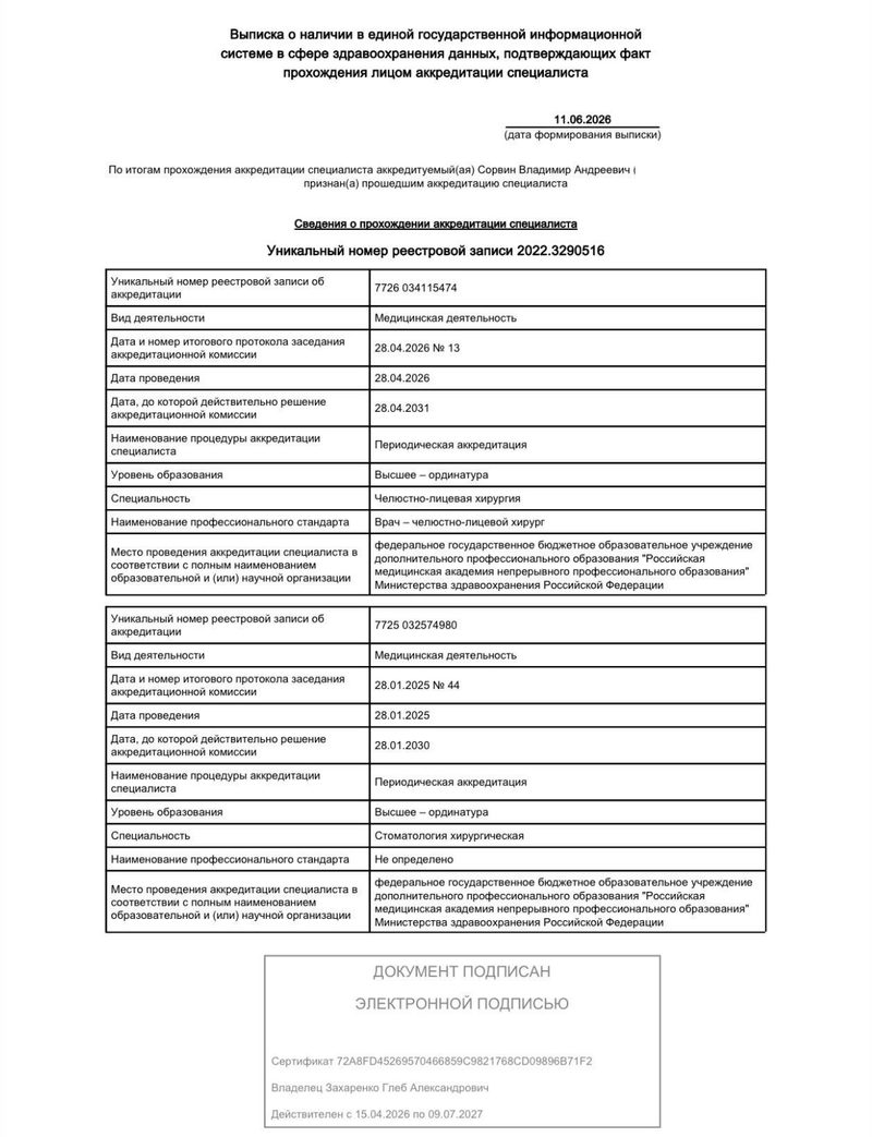 Аккредитация специалиста: врач — челюстно-лицевой хирург